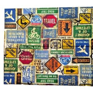 Travel Getaway Road Signs Sewing Fabric Fat Quarter 18 x 21-inch Cotton Craft